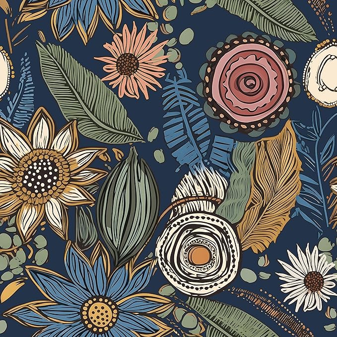 Boho Blue Floral Wallpaper | Peel & Stick Vintage Contact Paper