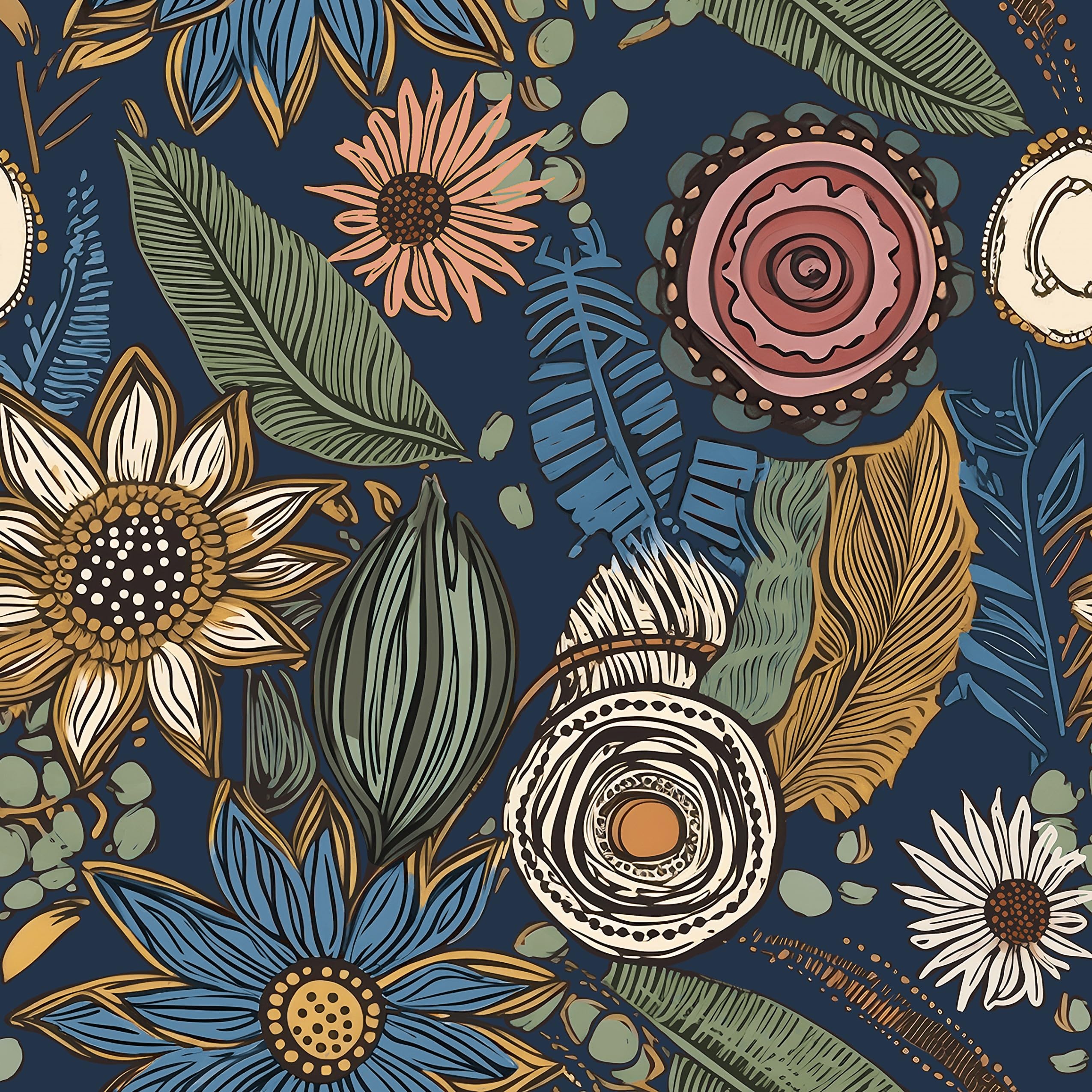 Boho Wallpaper Peel and Stick, Dark Vintage Floral Contact Paper, Retro Botanical Flower Wall Paper Self Adhesive Removable Waterproof for Walls Shelf