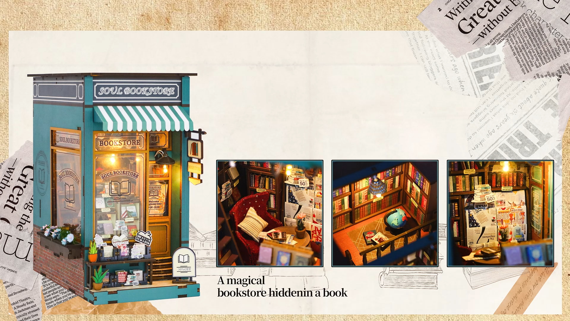 Amazon.com: MEINESQIS Book Nook DIY Miniatures Book Nook Kit Store