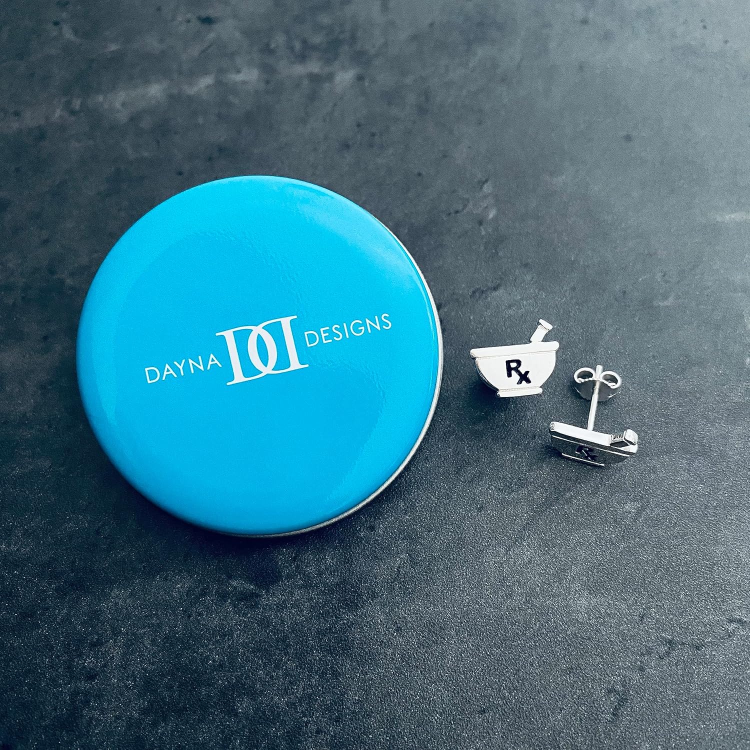 Pharmacy Post Earrings - Platinum over 925 Solid Sterling Silver, Pharmacist and Technician RX Studs, Hypoallergenic Jewelry Gifts Charms for Women Graduates by Dayna Designs