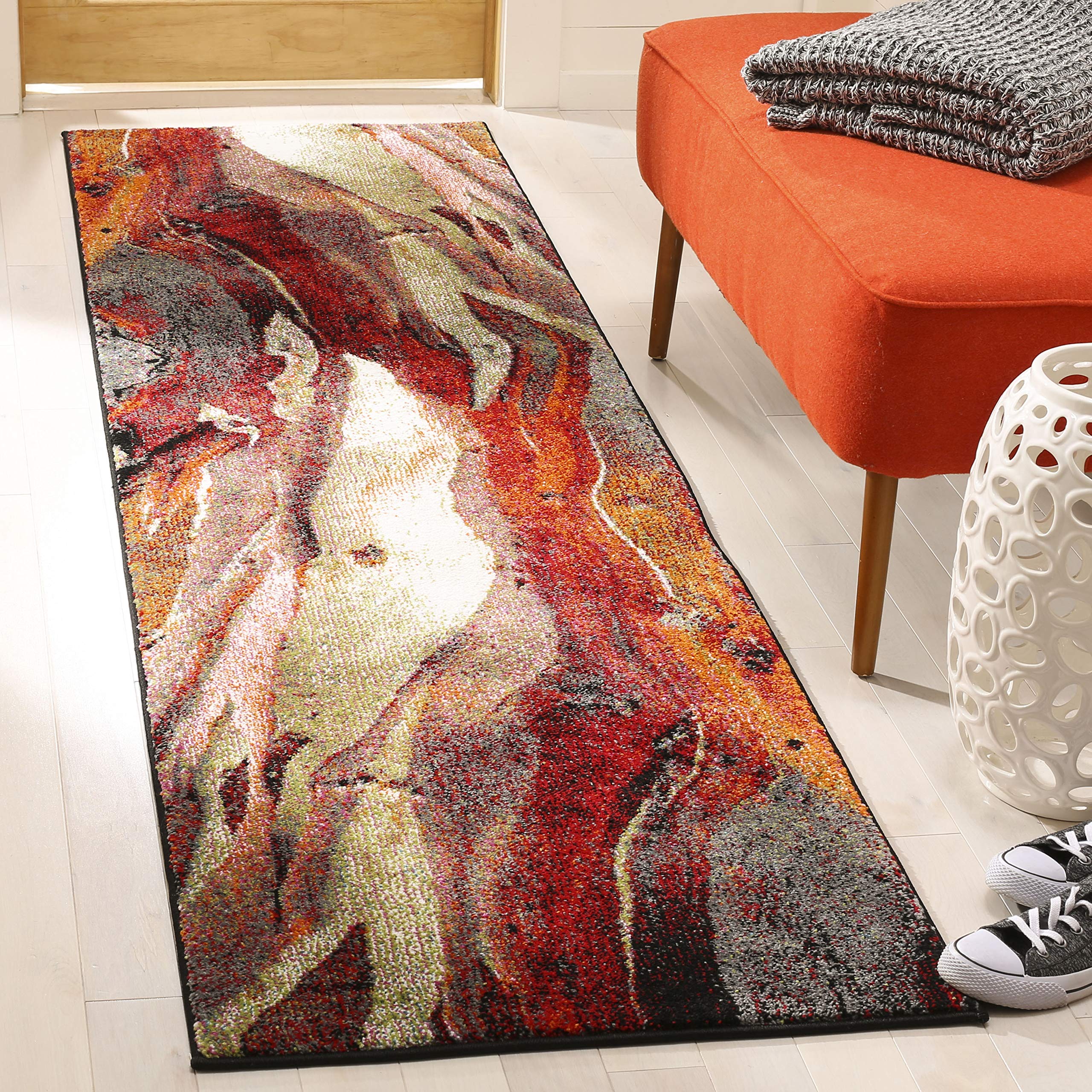 SAFAVIEH Glacier Collection Runner Rug - 2'3" x 14', Red & Multi, Modern Abstract Design, Non-Shedding & Easy Care, Ideal for High Traffic Areas in