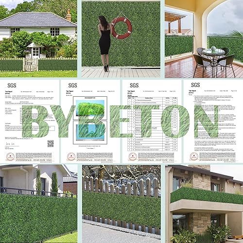Miniatura 7 de Bybeton Fondo de pared de césped artificial, 10 x 10 pulgadas (16 unidades) paneles de pared topiario de seto de boj anti rayos UV para interiores y