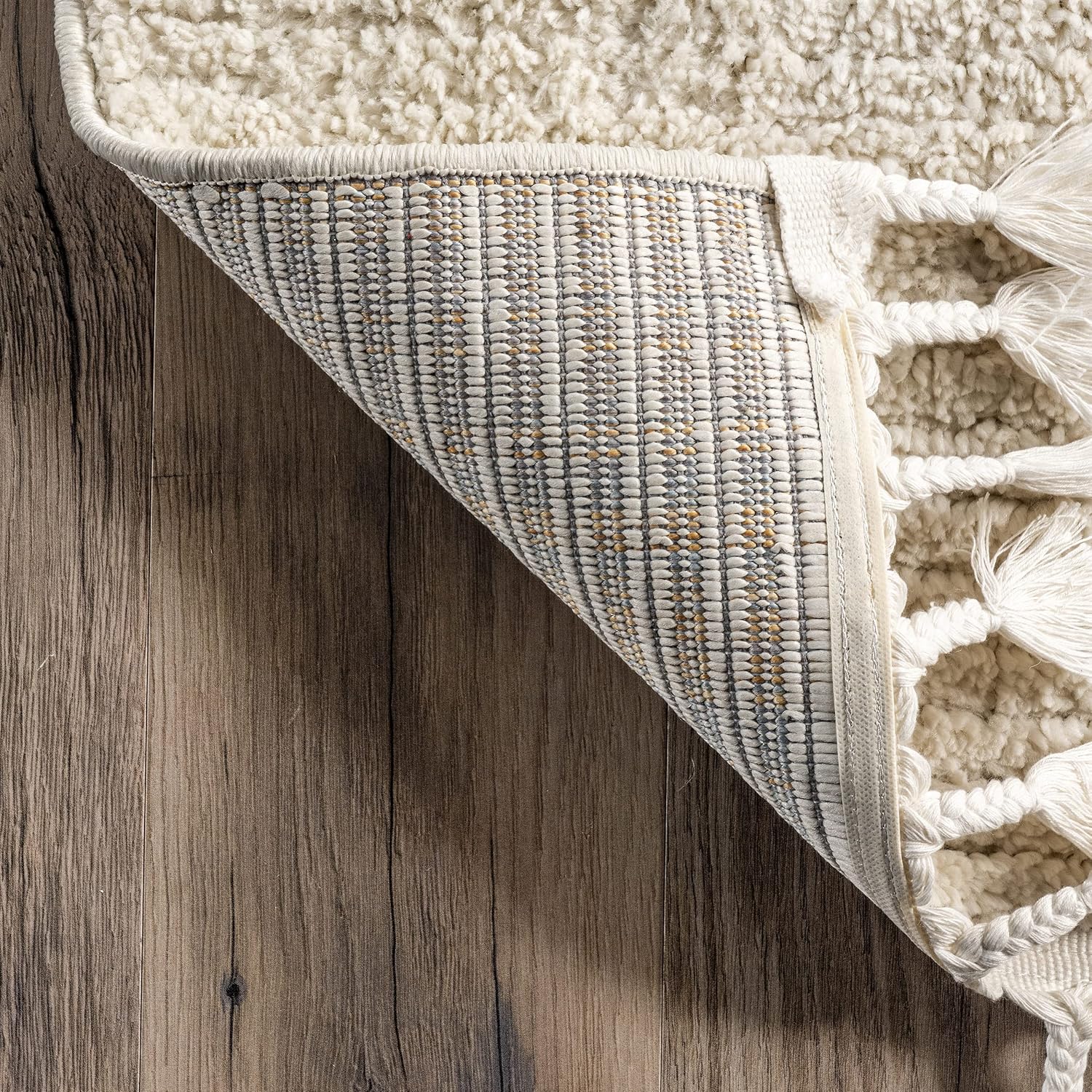 nuLOOM Ashton Shaggy Contemporary Abstract Tassel Area Rug, 5'3" x 7'7", Beige