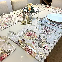 Jogo Americano Retangular 6 Lugares - Tecido - Mesa Posta (Tecido Florido)