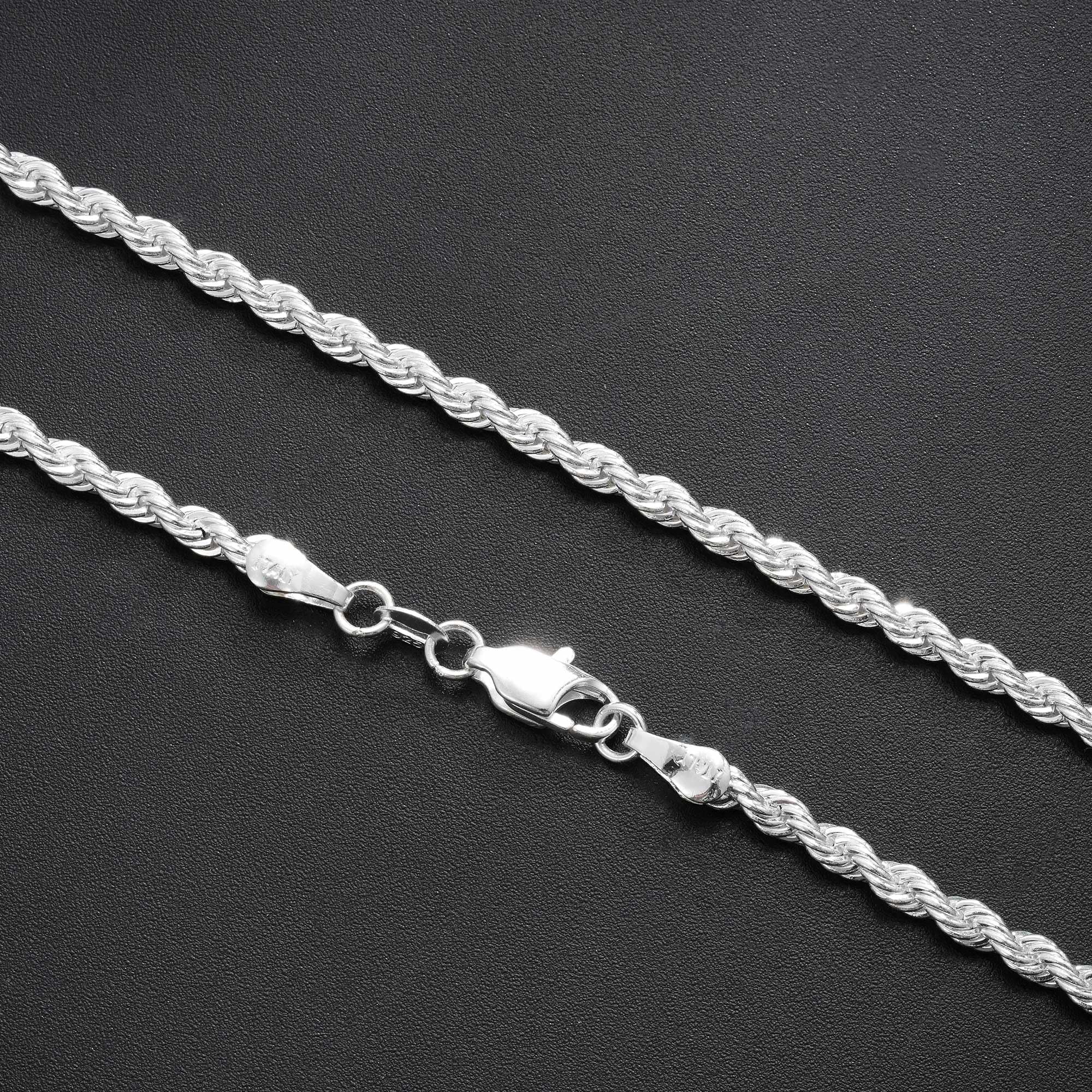 SLOONG 4MM Breit Rope Kette Herren 925 Silber Over | Silber Rope Chain Halskette Jewelry Schmuck Geschenke für Männer Papa Freund Längen 46/51/56/61/66CM