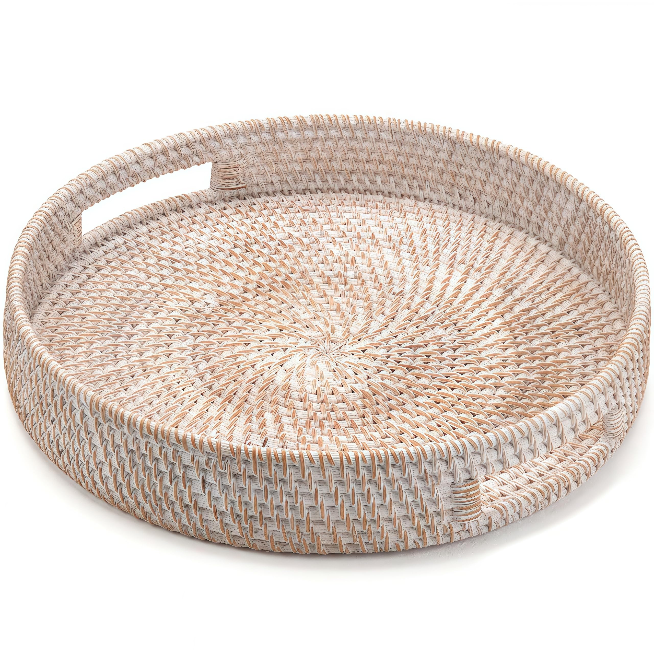 Vassoio Rotondo In Rattan Intrecciato A Mano - Naturale - Per Servire, Colazione A Letto, Decorazione Tavolino - Regalo Artigianale