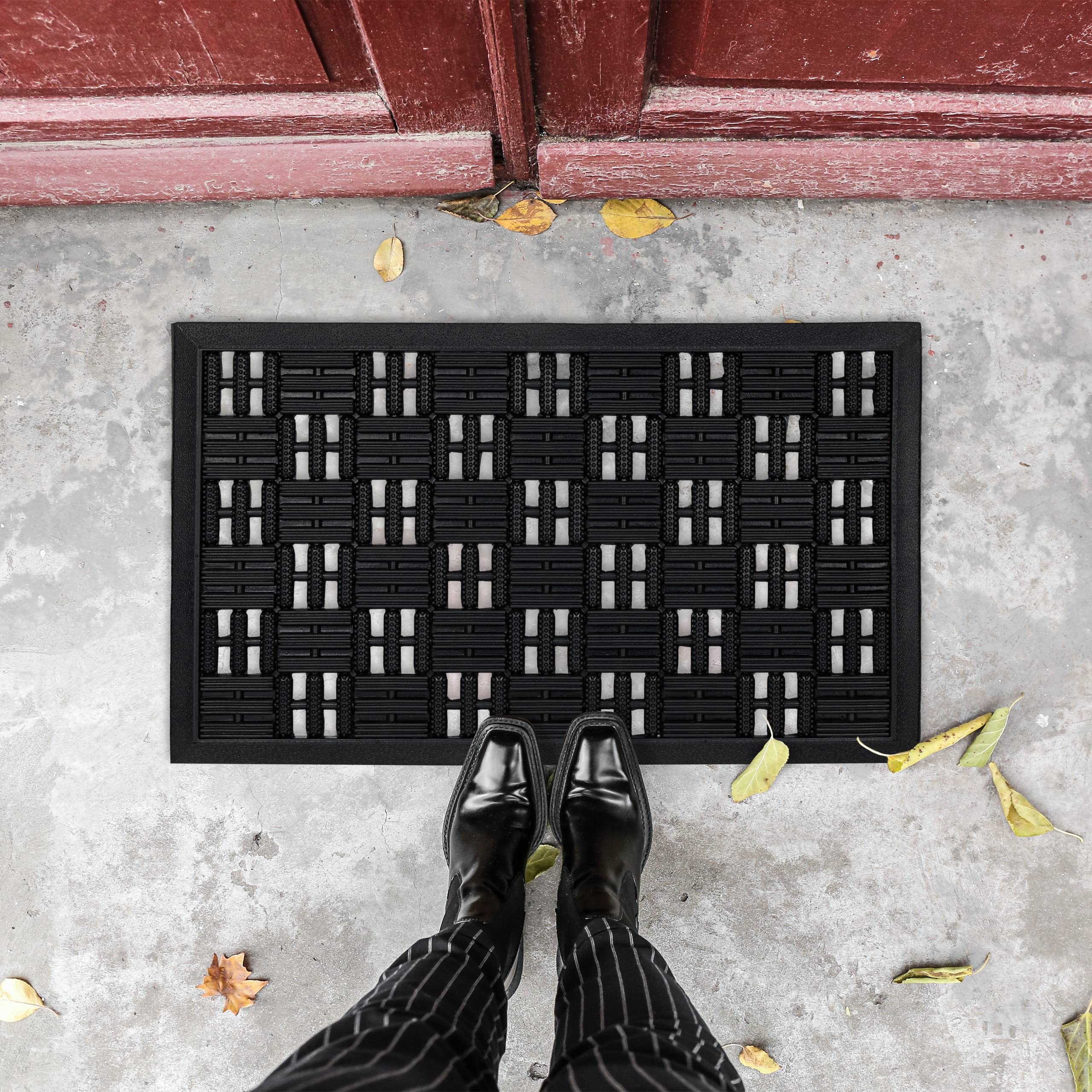 Relaxdays Zerbino In Gomma 75x45 Cm Antiscivolo Nero Con Motivi Floreali – Per Esterni E Interni