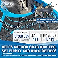Vista 2 de WAVESRX Paquete de anclaje de acero inoxidable para barcos y pontones Cadena de anclaje de 4 pies + triancla plegable de 7 libras Se establece