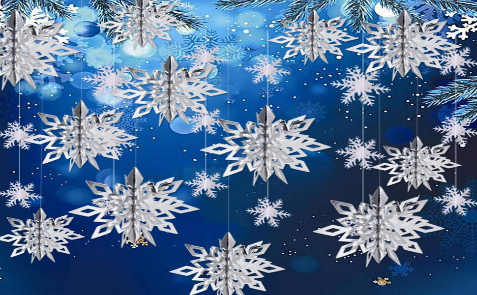 Lot De 6 Décorations Flocons De Neige 3D à Suspendre - 3 Tailles (15, 20, 25cm) - Pour Noël, Hiver, Fêtes - 3
