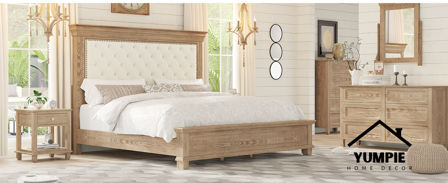 【yumie】 Amazon.com: YUMPIE Queen Rustic Solid Wood Bed Frame With 68