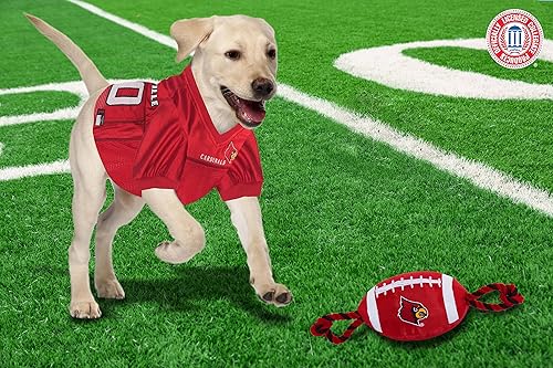 Miniatura 7 de Pets First NCAA Louisville Cardinals - Juguete de fútbol para perro, materiales de nailon de alta calidad, cuerdas de tracción fuertes, chirriador