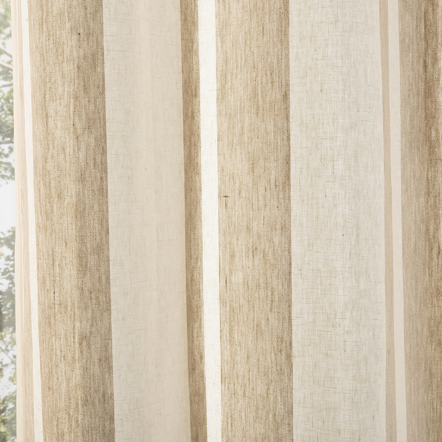 Safavieh Home Collection Vari Natural and White Stripe Semi Sheer 52" x 84" Grommet Window Panel