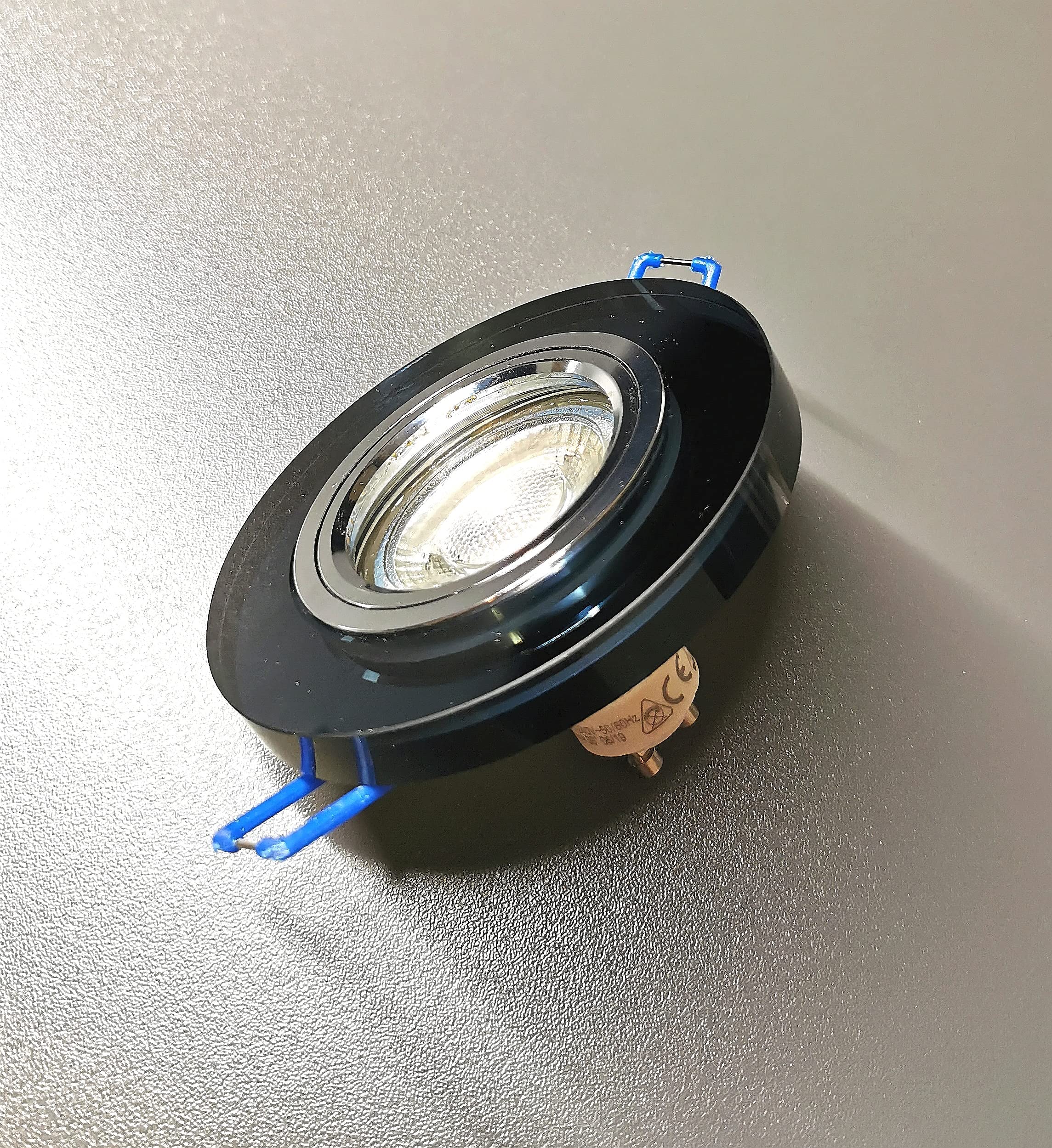 Trango 6736R-06G6KSDAK 6er Set *BLACK CRYSTAL* LED Deckenstrahler in Rund aus Schwarzglas inkl. 6x 3-Stufen dimmbar GU10 LED Leuchtmittel 6000K Tageslichtweiß, Einbauleuchte, Einbauspot, Deckenleuchte