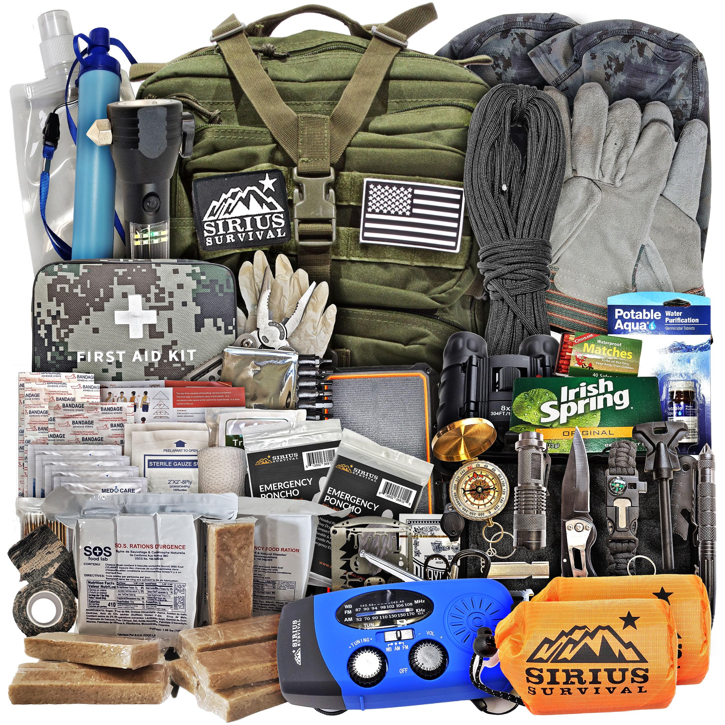 Sirius: Pre-Packed Bug Out Bag - 72 Hour Kit for 2 People - Bugout Backpack Survival Kit - Premium 50L Go Bag Tactical Backpack - Essential Bug Out Gear - Upgraded Survival Backpack