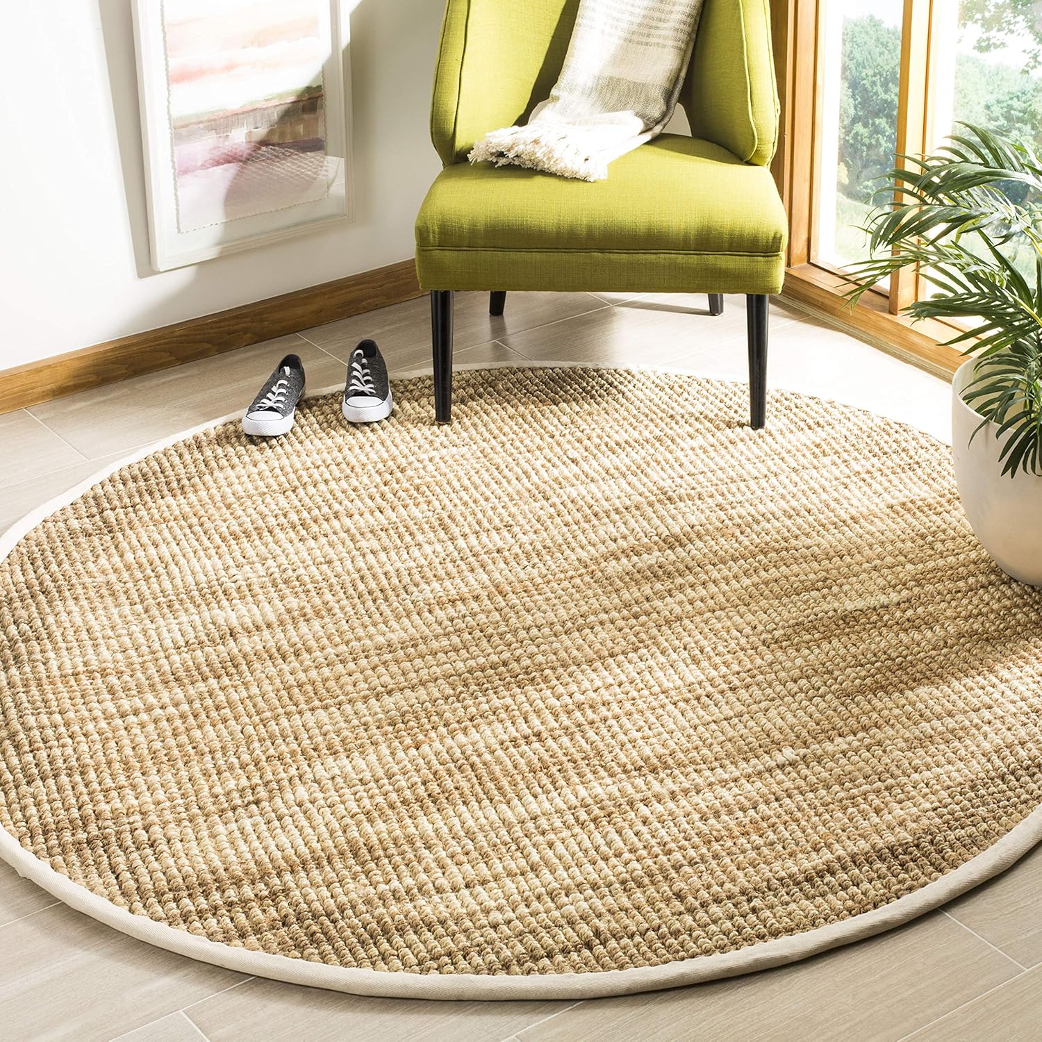 SAFAVIEH Natural Fiber Collection Accent Rug - 2' x 3', Natural & Cream, Handmade Jute, Ideal for High Traffic Areas in Entryway, Living Room, Bedroom (NF260A)