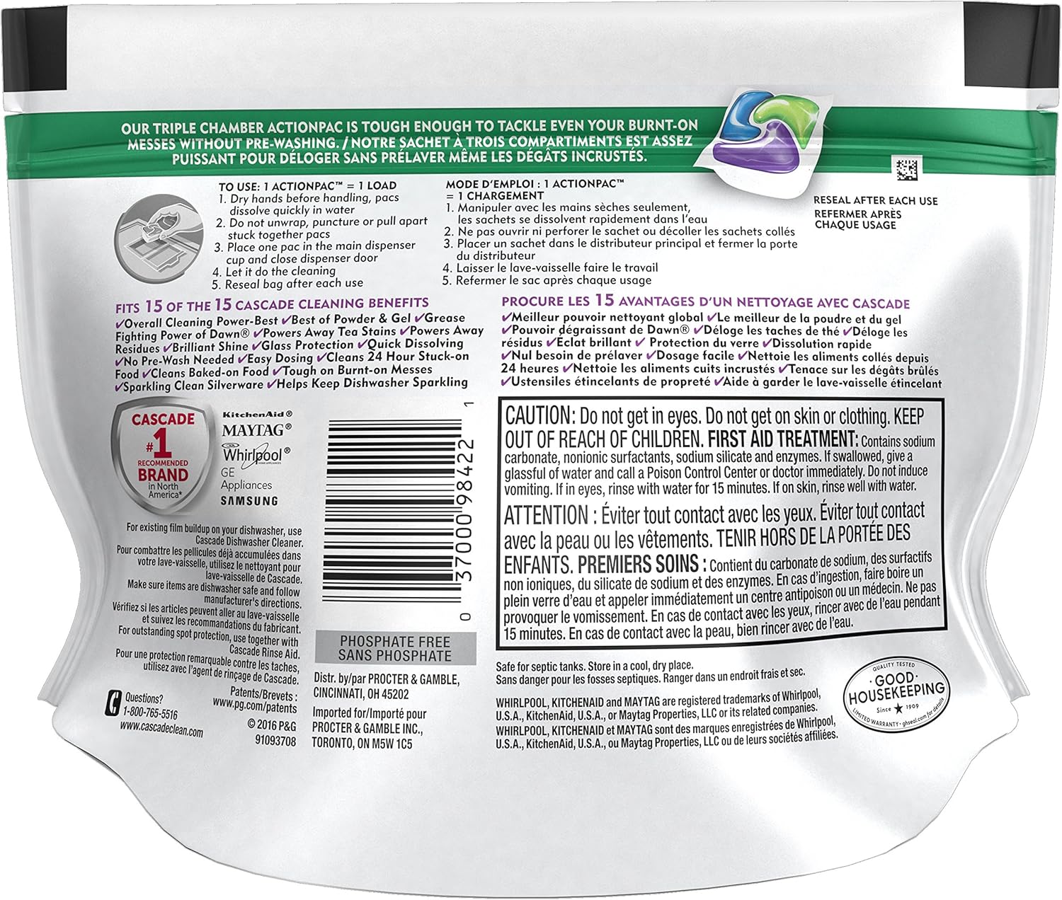 Cascade Platinum ActionPacs Dishwasher Detergent, Fresh, 4 Count
