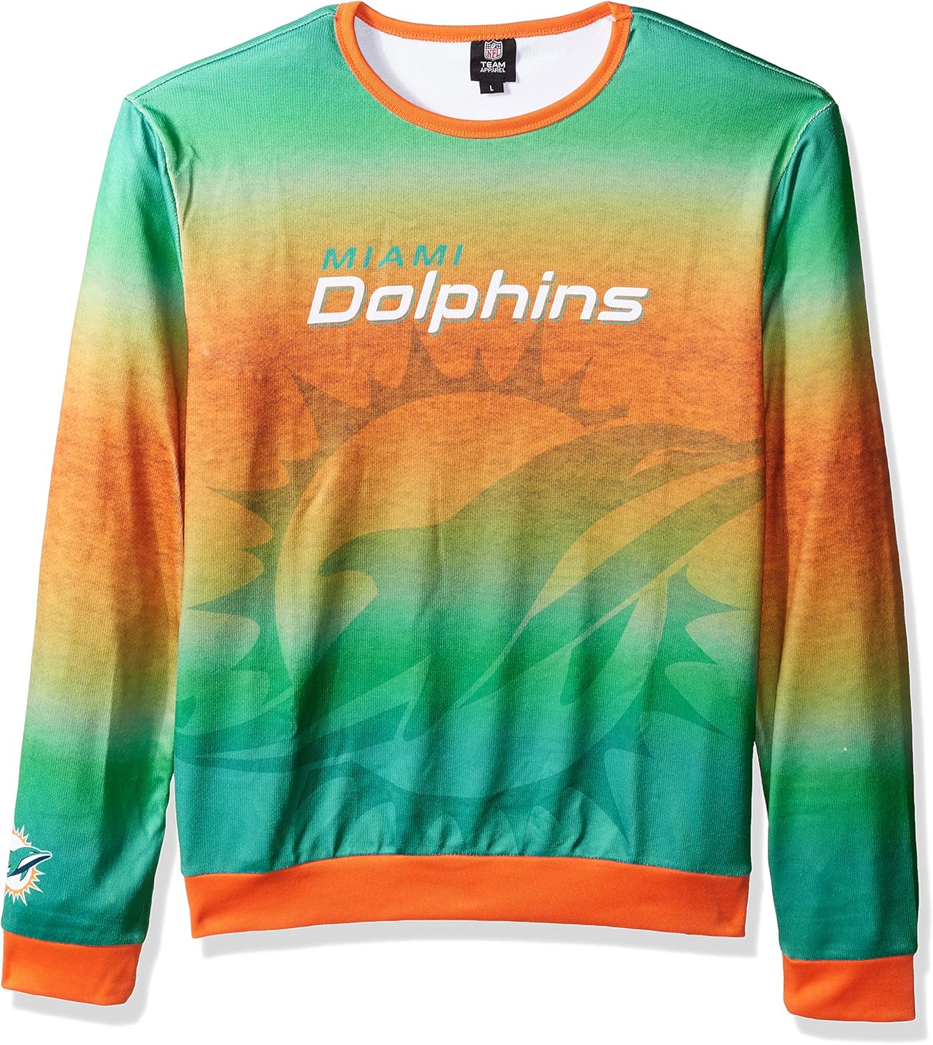 FOCO NFL Miami Dolphins PRINTED GRADIENT Ugly Sweater, Large