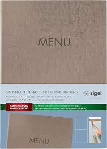 SIGEL SM100 Speisekarten-Mappe – A4, Gummi-Bindung, Schwarz Mit Goldprägung, Strapazierfähig, Abwischbar