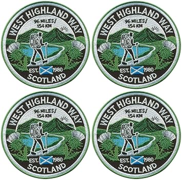Set of Four - Patchion West Highland Way - Scotland - Black, Hook and Loop Compatible with Velcro - Embroidered Patch/Badge/Emblem