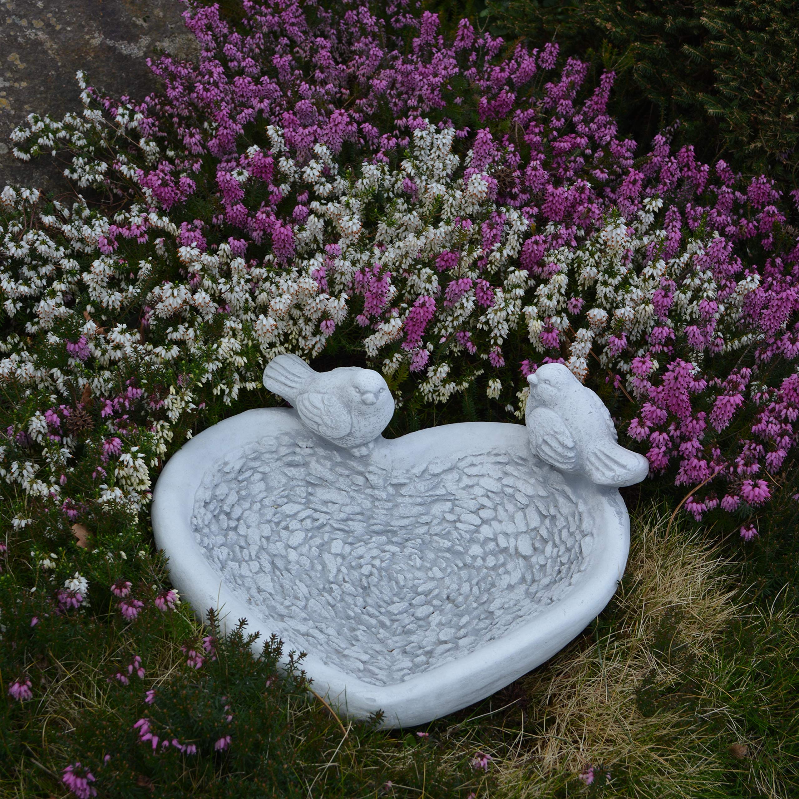 gartendekoparadies.de Vogel-Trinkschale Herz, H. 15 cm, 8 kg, Grau, frostsicher aus Steinguss für Außenbereich