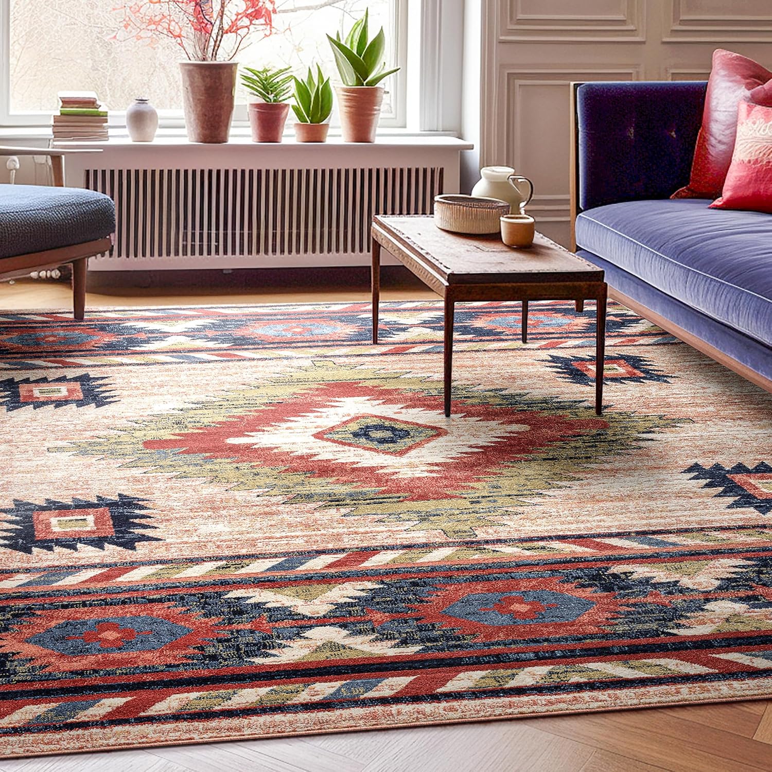 Reversible Cream Synthetic 5' x 7' Easy-Care Area Rug