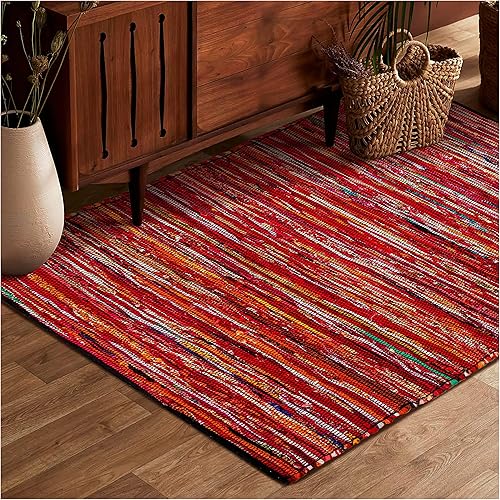 Miniatura 176 de Alfombra de trapo 100% algodón de 2 x 3 pies, lavable multicolor, alfombra Chindi tejida a mano y reversible para sala de estar, cocina, entrada