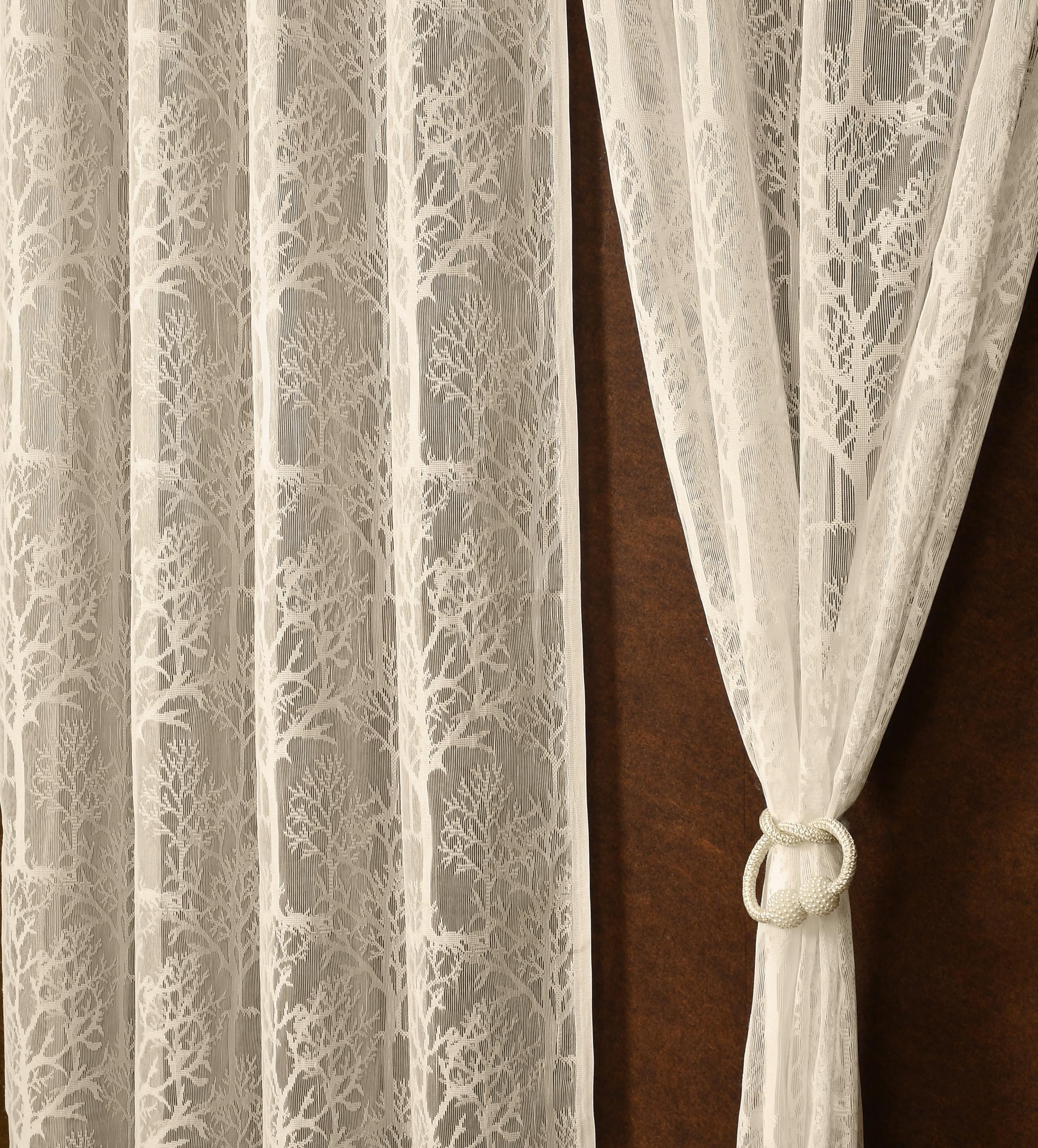 Fabrilia Semi Sheer Door Curtains 7 feet Long | Decorative Fancy Net Curtains | Set of 2 Curtains | Cream-image-1