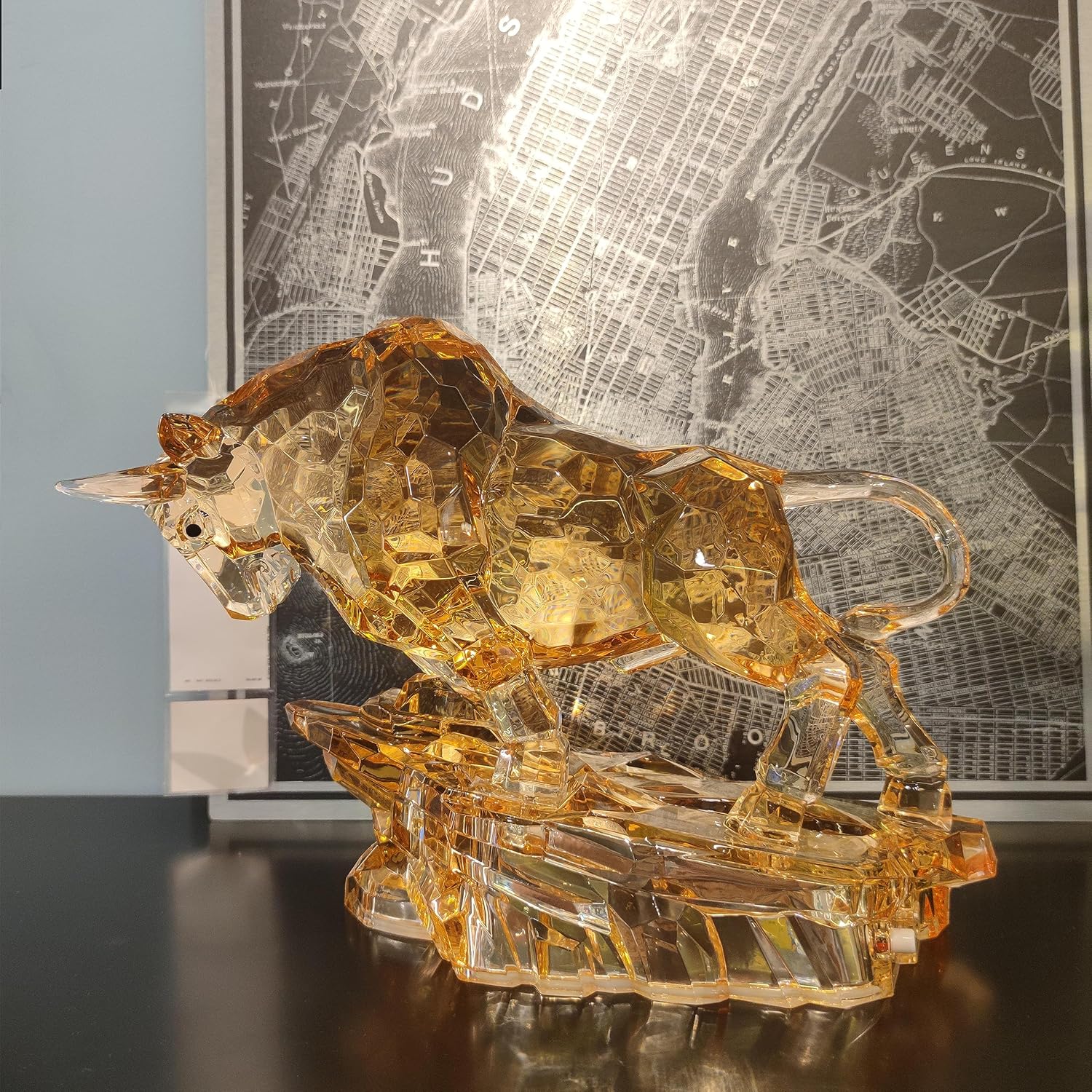 Acrylic Bull Statue Wall Street Bull Statue Sculpture Stock Market Charging Bull Animal Figurine Art Home Office Decor Large Size Gift 14.76‘’ Long
