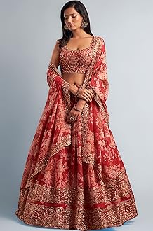 Women's Organza Floral White Semi-Stitched Lehenga Choli (7611-Wedding-Floral-Lehenga-Latest, White)