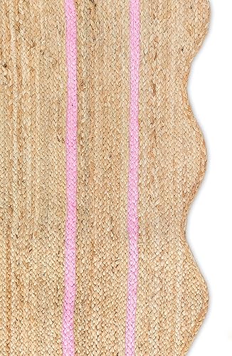 Miniatura 9 de Alfombra ondulada de yute natural festoneada, alfombra de yute bohemio para entrada, alfombra de pasillo de granja, alfombra de vieira color azul