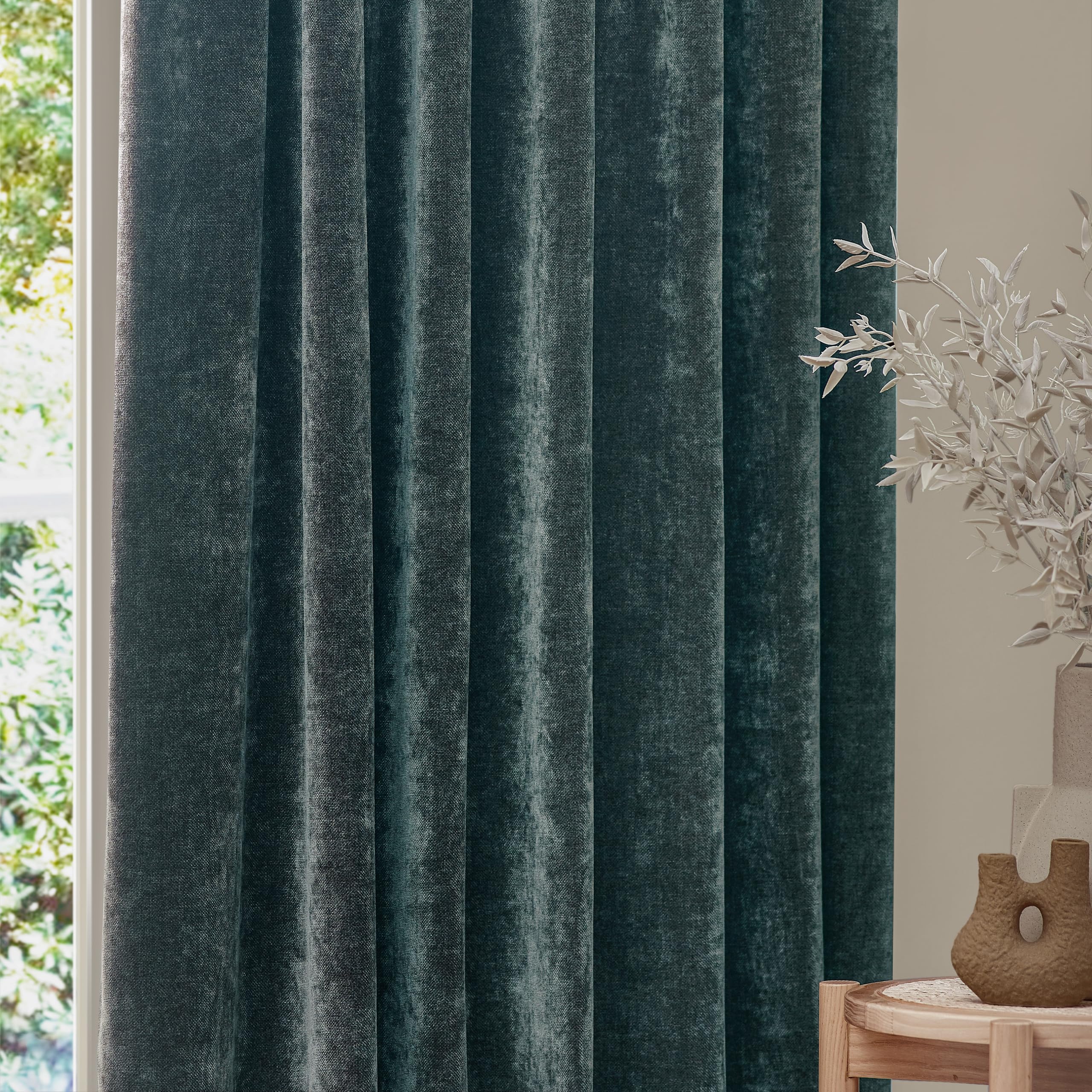 Yard furn Heavy Chenille Pencil Pleat Curtain Pair - Lined Room Darkening Soft Velvet Curtains (Marine - Width 229 x Drop 183cm) - Image 3