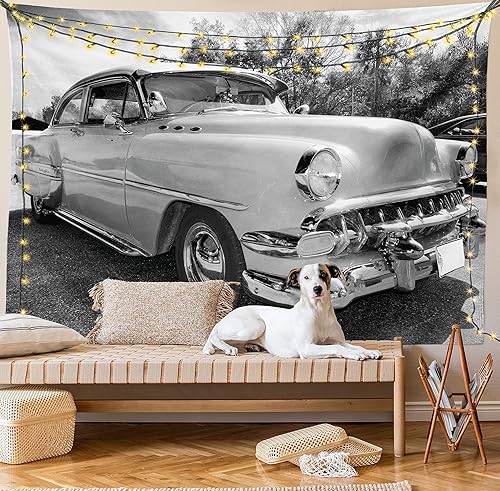 Miniatura 8 de Ambesonne Tapiz vintage, estilo retro de los años 50 y 60, estilo pin up de autos en películas de Hollywood, obra de arte para colgar en la pared