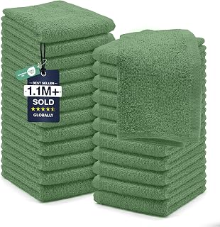 DAN RIVER 24 Pack Cotton Wash Cloths Set for Showering [12x12] Sage Green | Lighter Weight, Quick to Dry, Super Soft & Absorbent Face Towels, Hotel Quality, Perfect for Bathroom, Gym, Spa