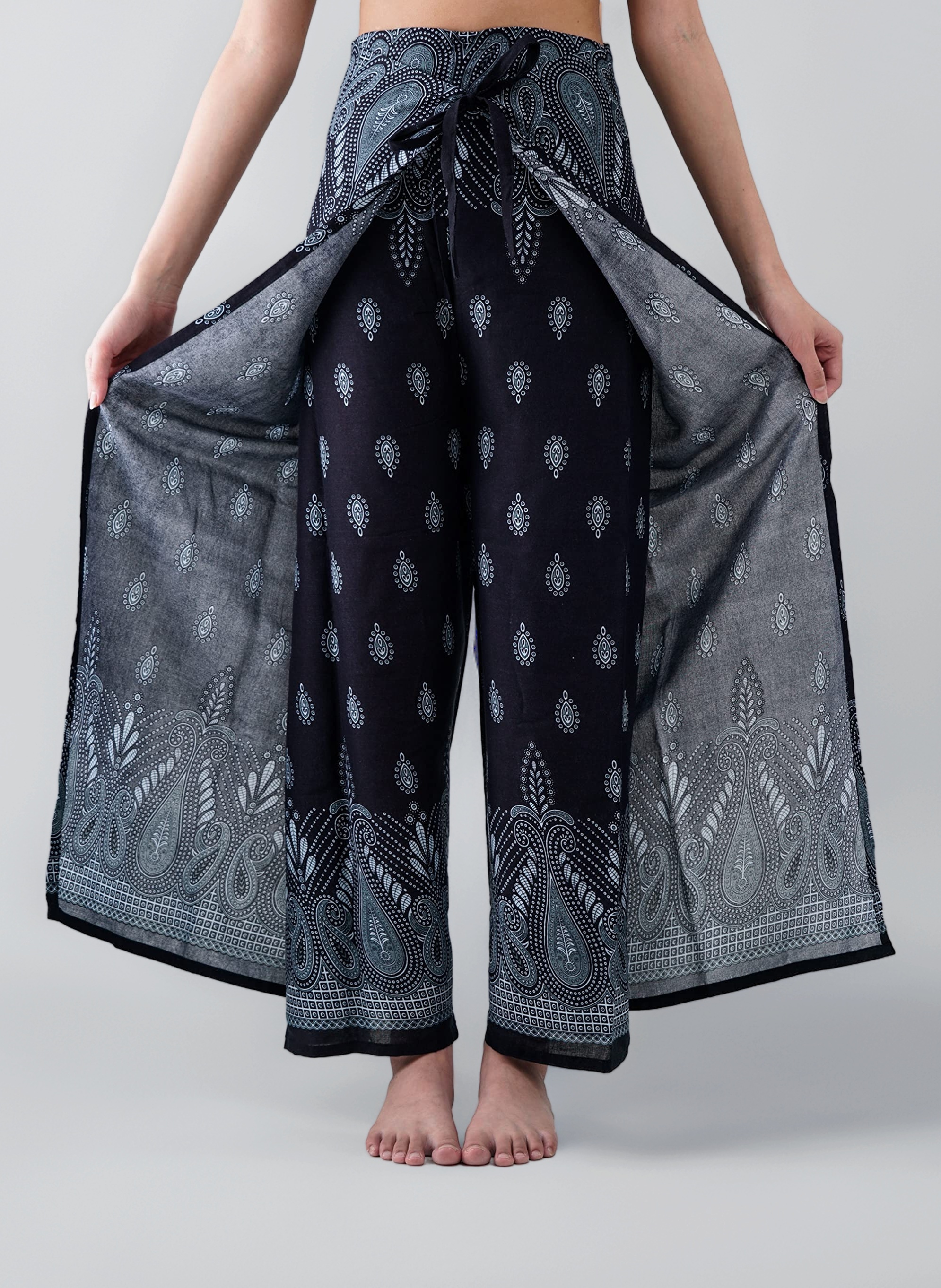 Women's Boho Palazzo Pants Wide Leg Yoga Wrap Tie Up Waist