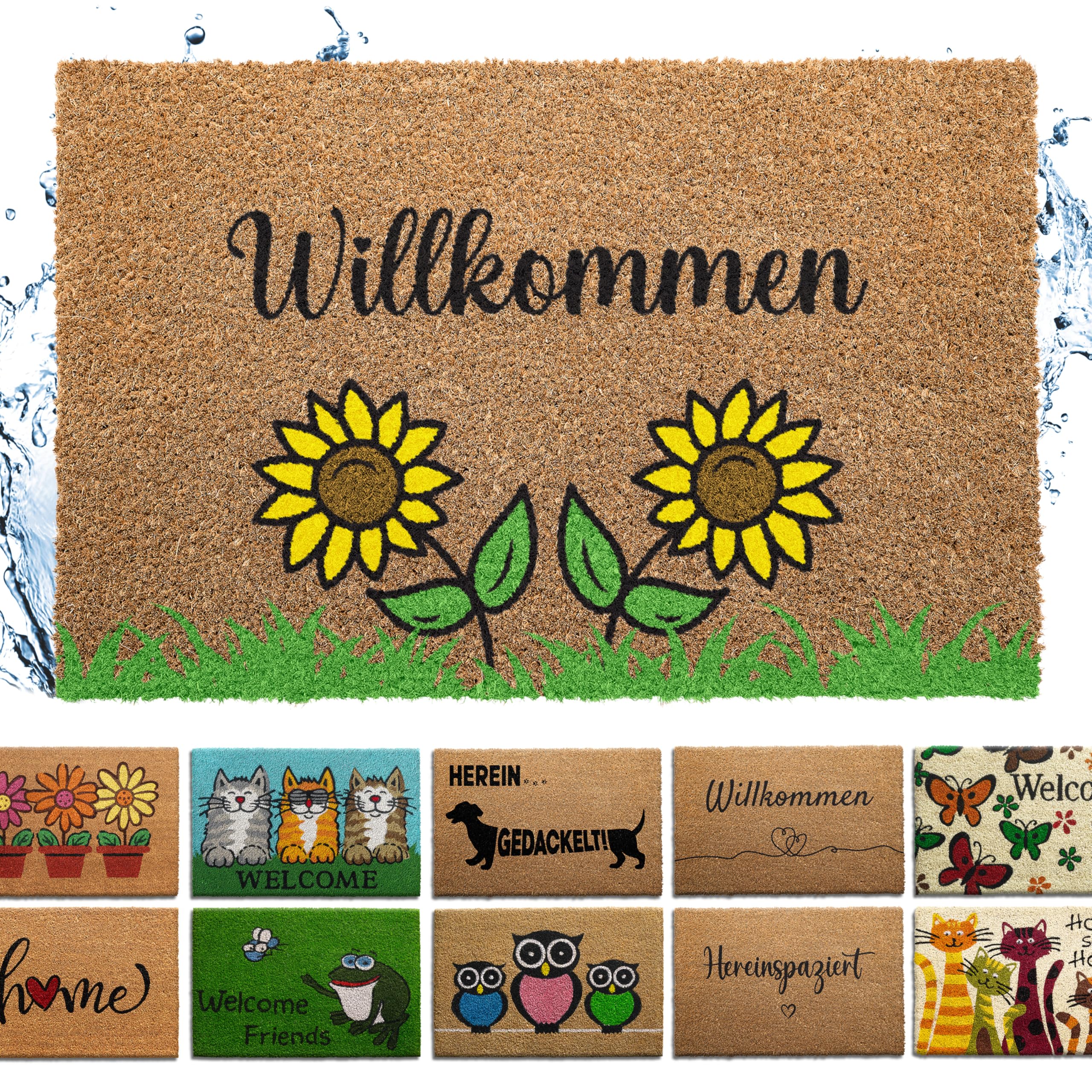 Bodenständig® Fußmatte Kokos [Wetterfest] - extrem robust - Fußabtreter außen - die Kokosmatte Fußmatte außen wetterfest. Fussmatte aussen 40x60 cm - Sonnenblumen Design