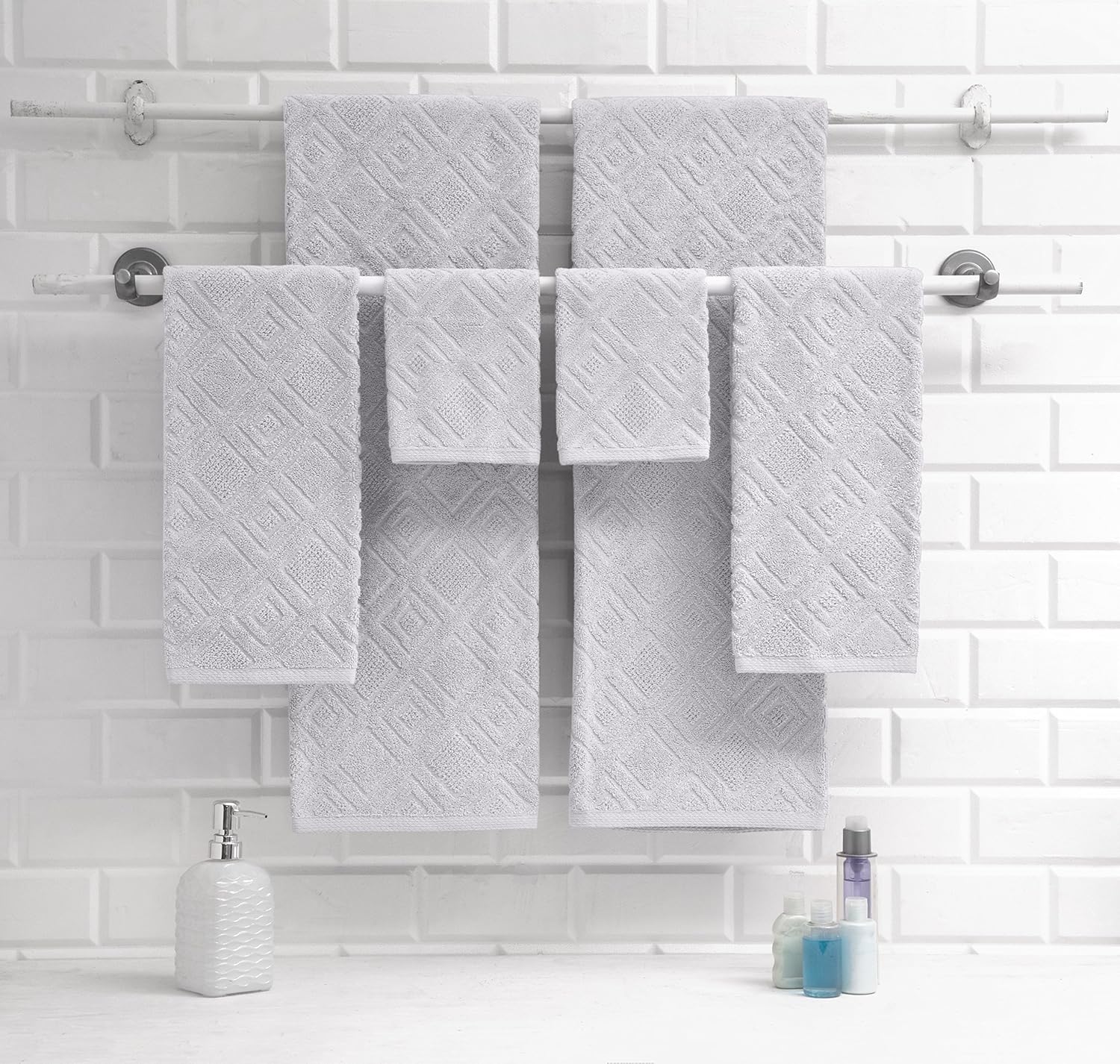 Classic Turkish Towels - Luxury Towel Set for Bathroom, 100% Turkish Cotton, Quick Dry, Soft and Absorbent Bath Towels, Hand Towels, and Washcloths, Larue Collection - 6-Piece Set (Light Grey) : Home & Kitchen