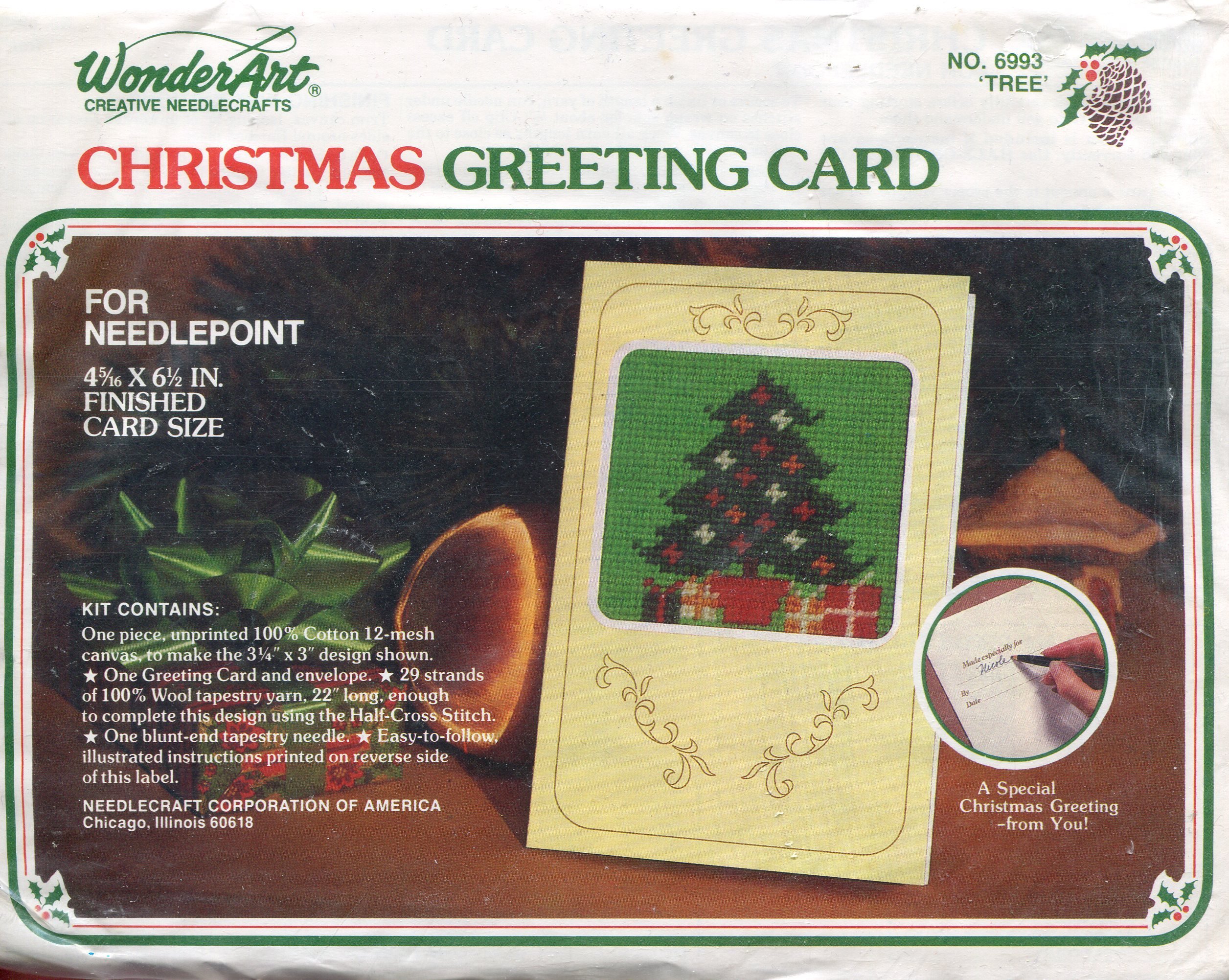 WonderArt Christmas Greeting Card 6993 Tree Needlepoint Kit