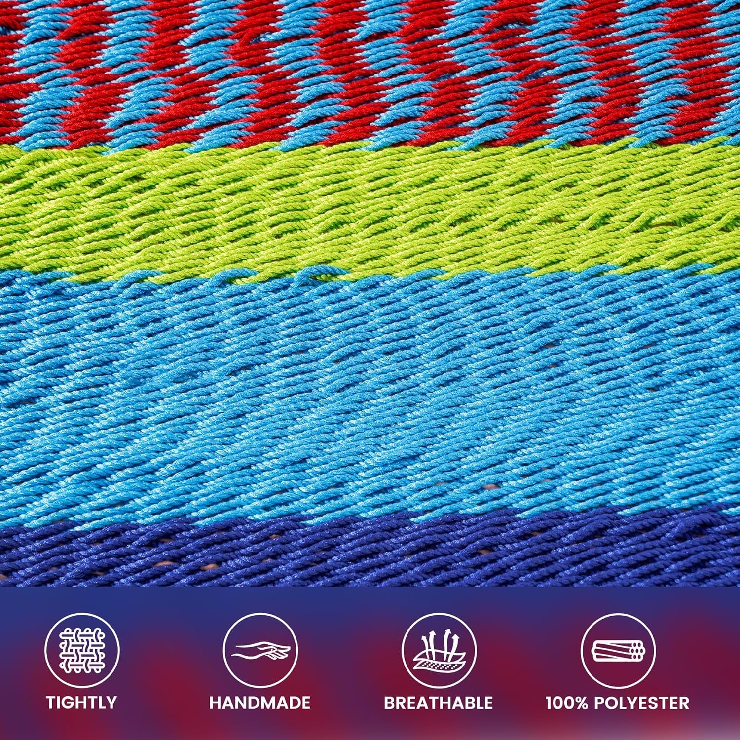 Lazy Daze Hammocks 13 FT Extra Large 2+ Person Caribbean Rope Hammock, Hand Woven Polyester XL Hammock with Spreader Bars, for Outside Outdoor Backyard Patio Poolside, 500 LBS Capacity, Multicolor