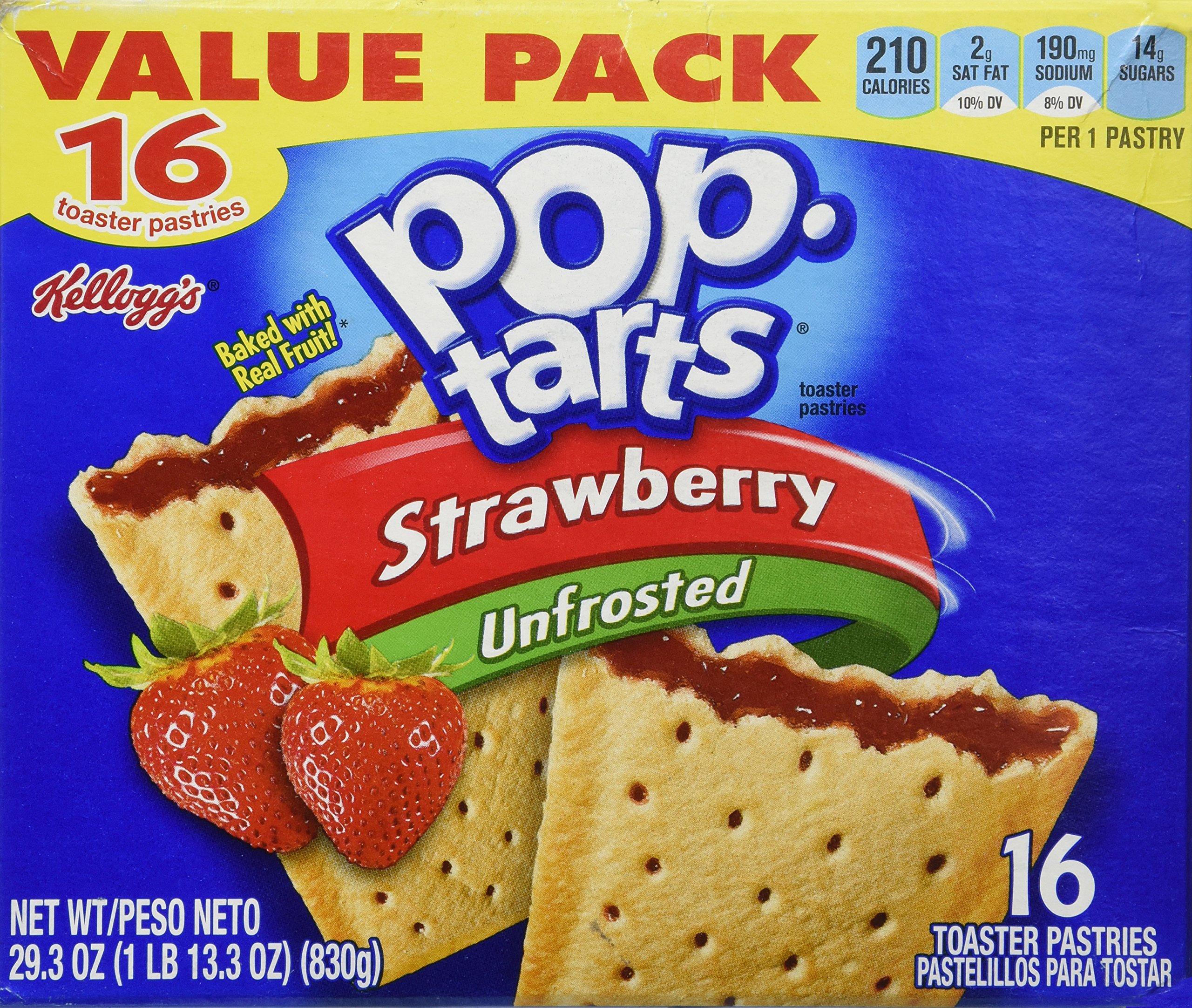 Pop-Tarts Strawberry Unfrosted Toaster Pastries 16 Toaster 29.3 Oz
