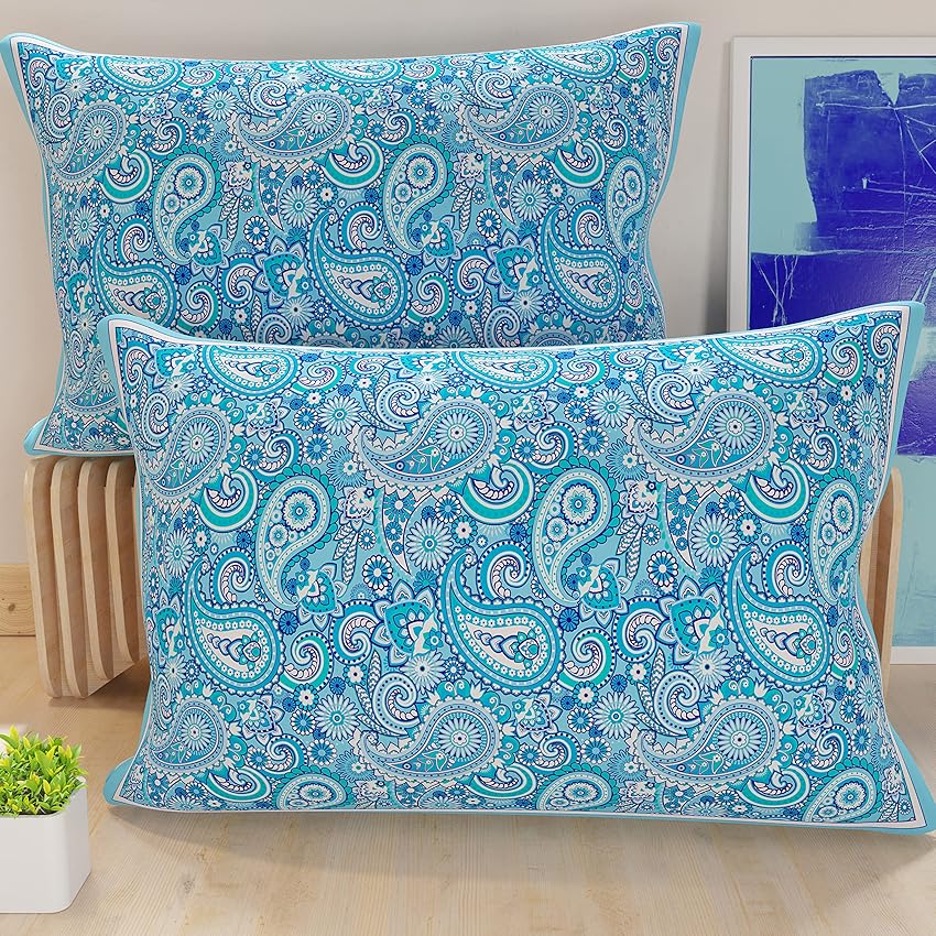 PETTI Artigiani Italiani - Coppia di Federe Cuscino 50x30 cm in Microfibra, Cuscini Arredo Camera da Letto, Divano, Salotto, Set 2 Fodere Copricuscino, Federa Paisley Azzurro, 100% Made in Italy