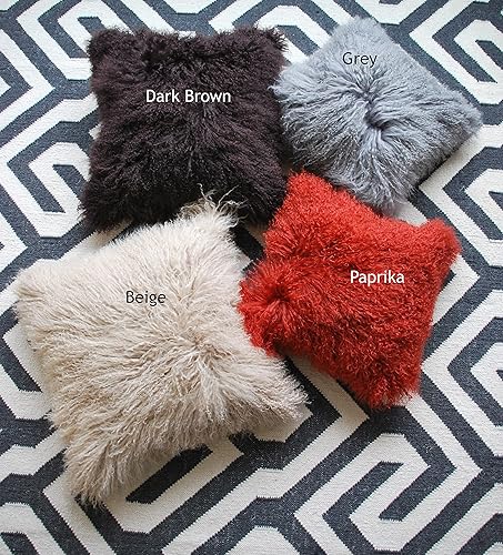 Miniatura 3 de SLPR Almohada de piel de cordero mongol gris de 20 x 20 pulgadas almohada decorativa gris para sofá y cama, funda de almohada mullida de piel de