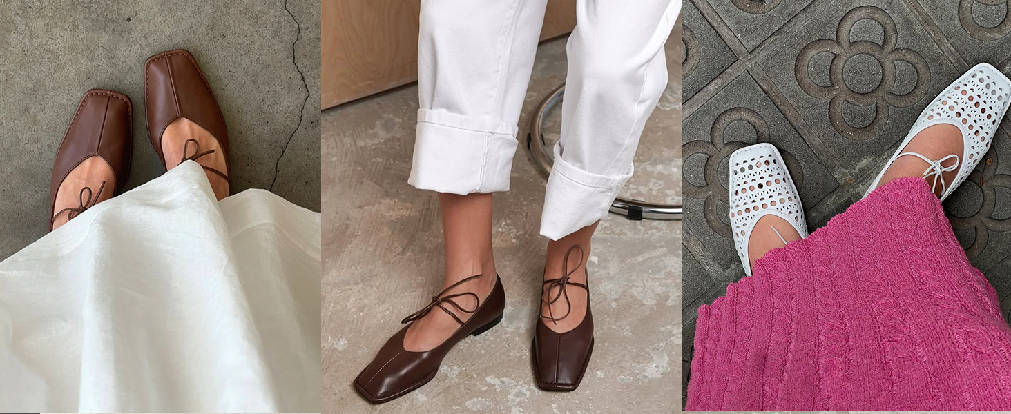 Amazon.com | VorisVina Lace Up Square Toe Ballet Flats for Women