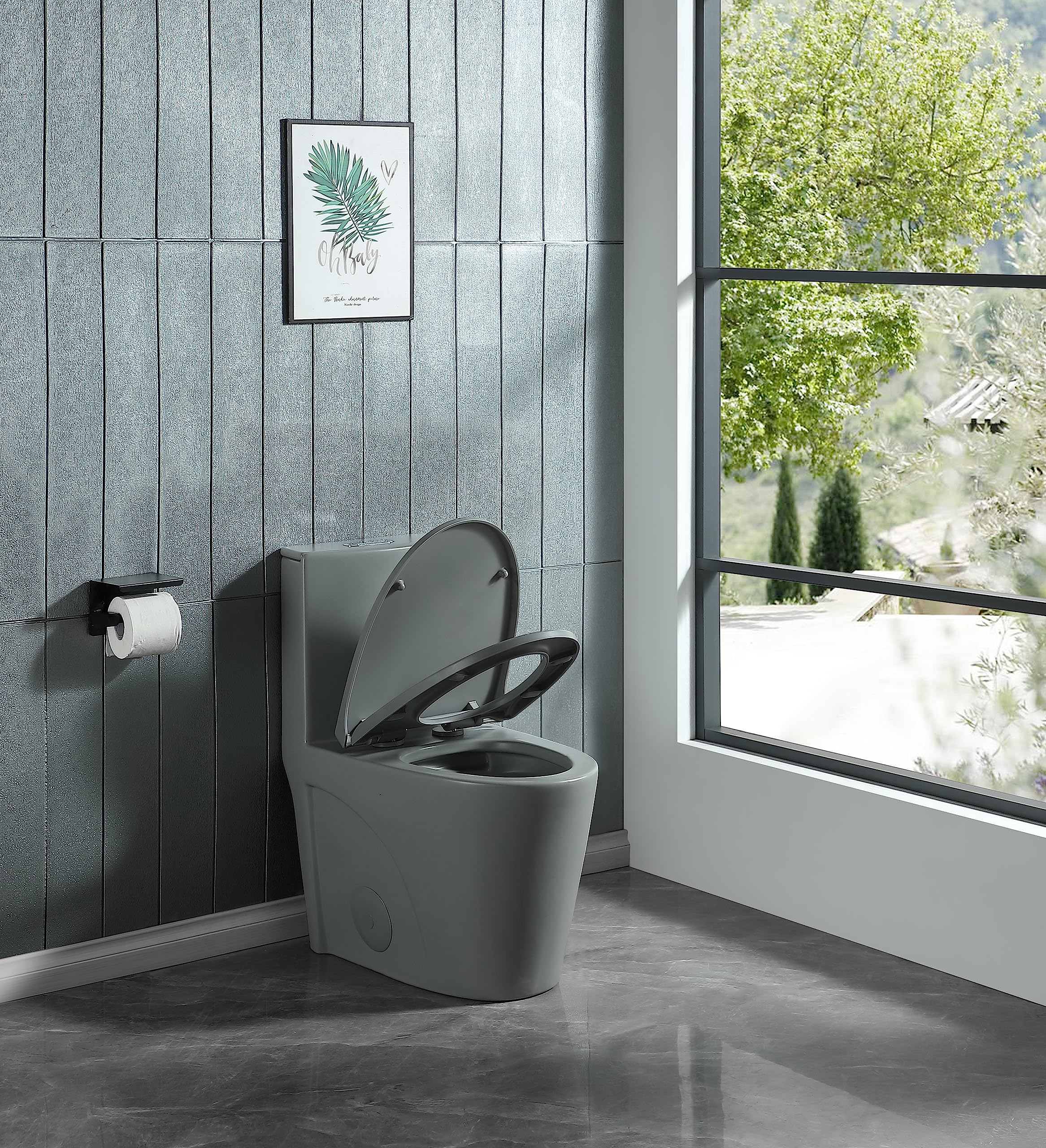 Abruzzo One-Piece Toilet With Dual Flush & Soft Close Seat – 1.1/1.6 GPF, Light Grey, Compact For Small Bathrooms