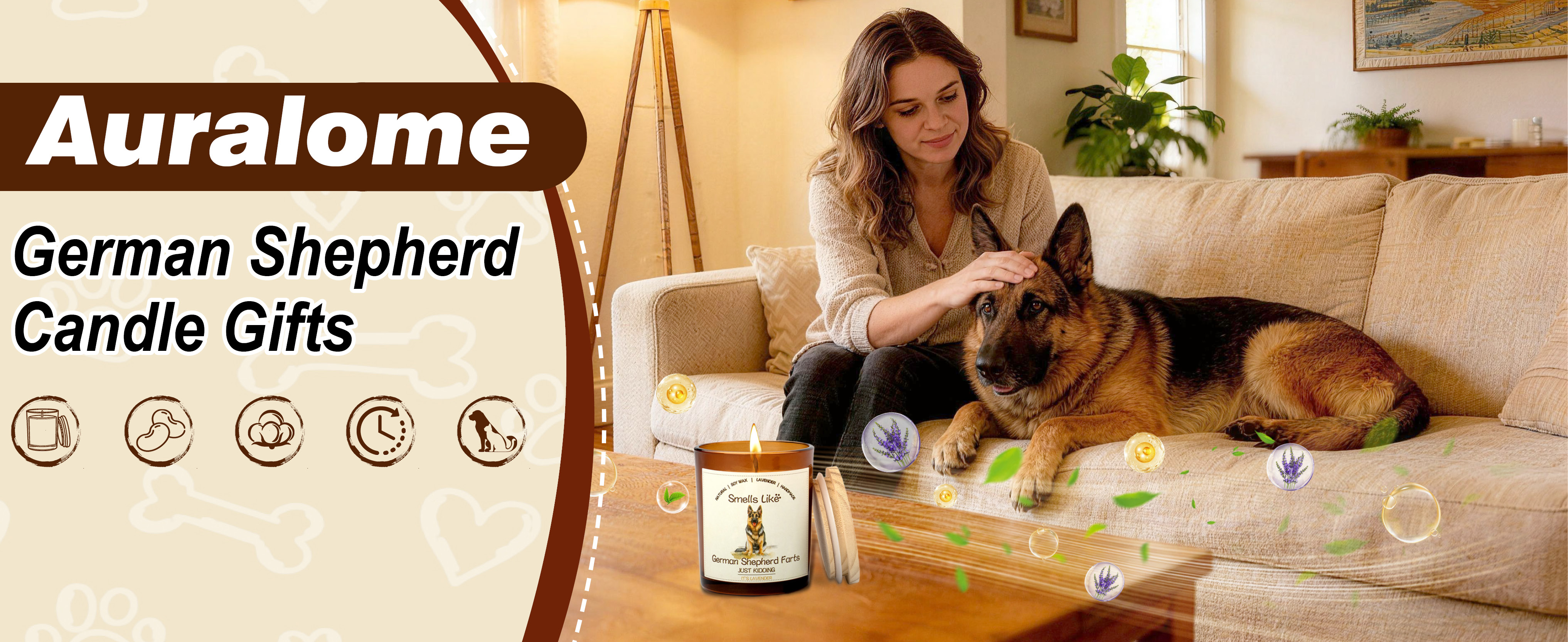 German Shepherd Gifts for Women - Dog Mom Candles Lavender Natural Dog Farts Candles Pet Friendly Safe Scented Candle Themed Gifts for Women Soy Wax Present Idea for Pet Lovers Decor