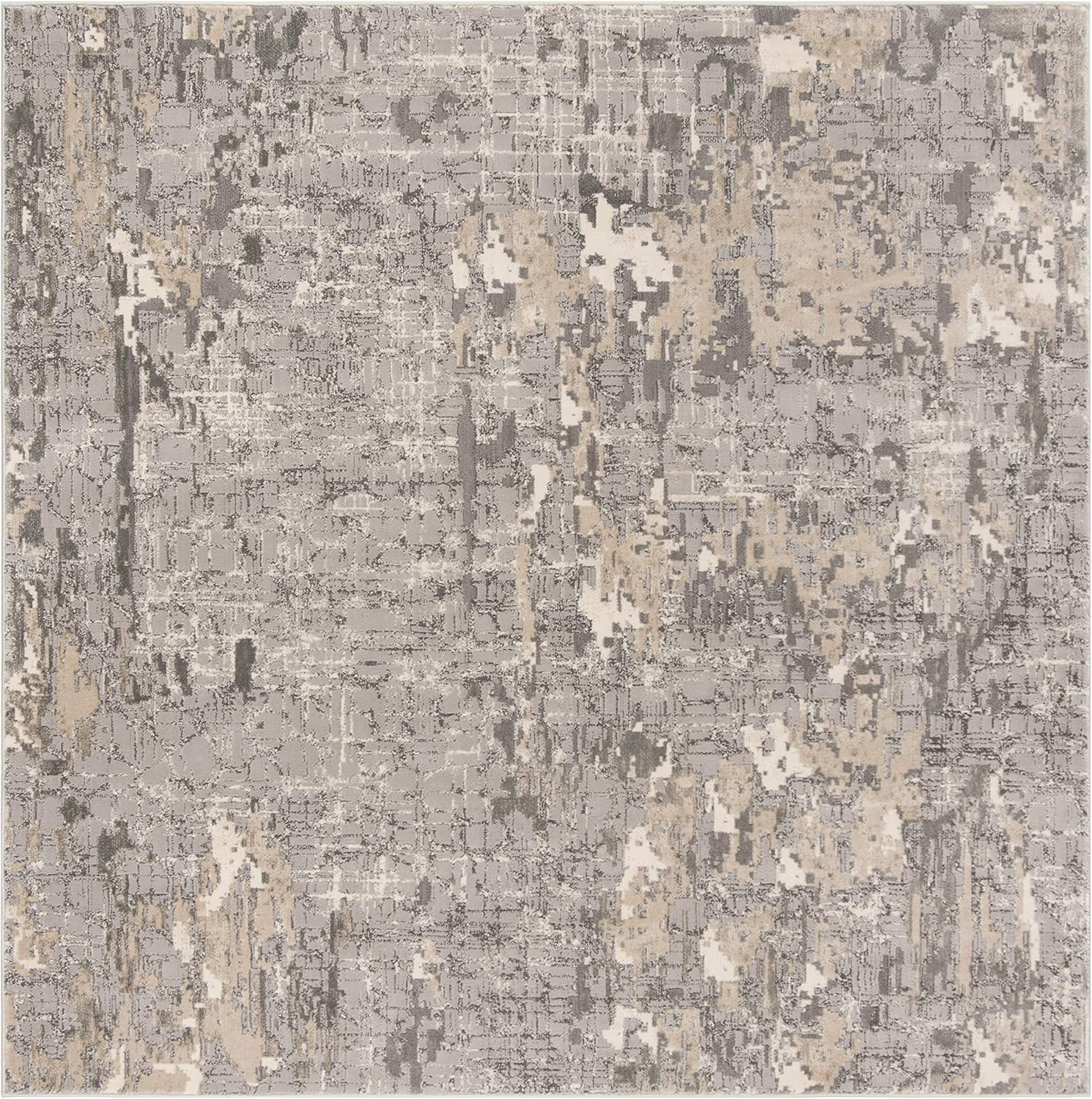 SAFAVIEH Meadow Collection Area Rug - 6'7" Square, Grey, Modern Abstract Design, Non-Shedding & Easy Care, Ideal for High Traffic Areas in Living Room, Bedroom (MDW178F)