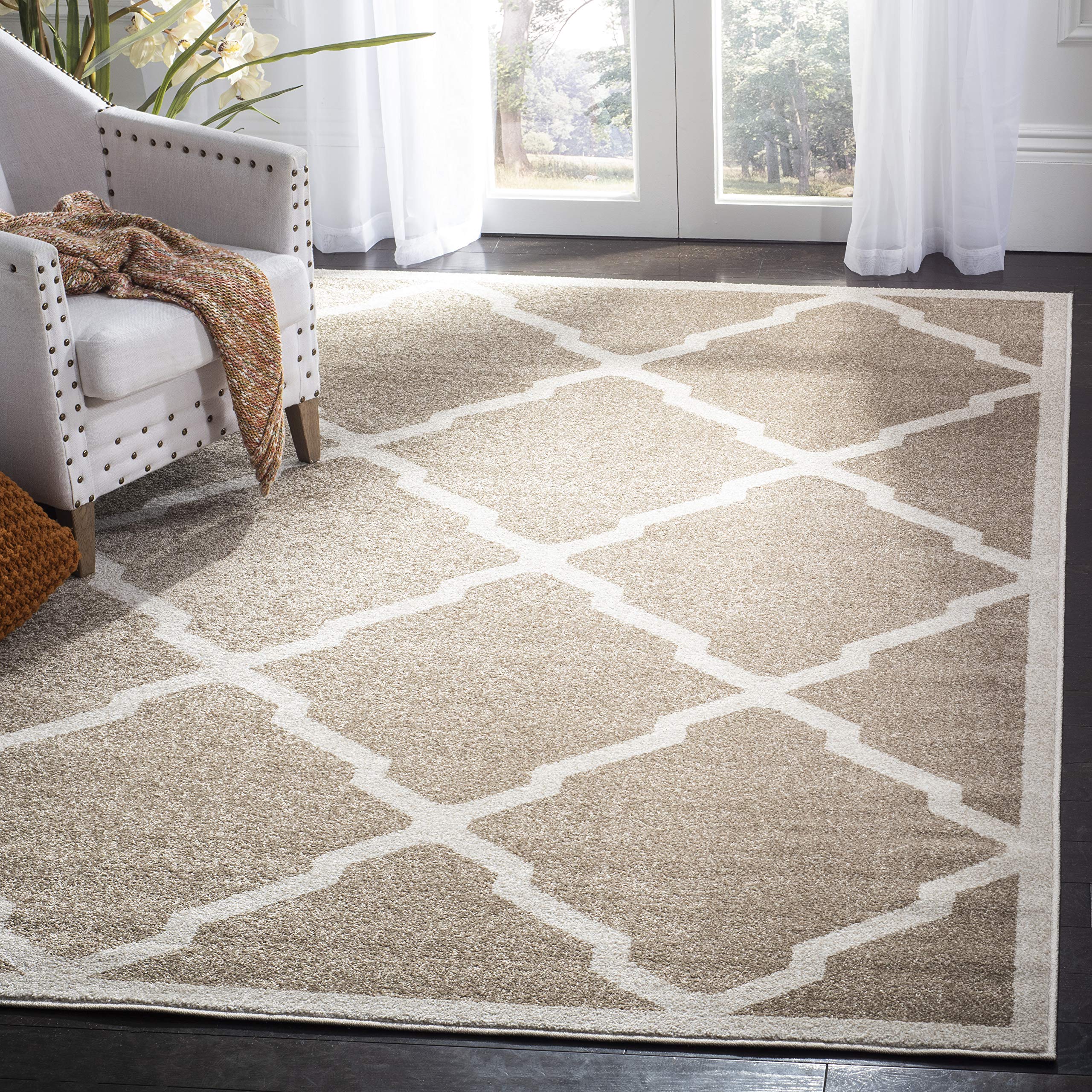 SAFAVIEH Amherst Collection Accent Rug - 4' x 6', Wheat & Beige, Moroccan Trellis Design, Non-Shedding & Easy Care, Ideal for High Traffic Areas in