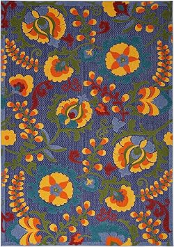 Nourison Home Aloha Navy Multicolor 3'6 x 5'6 Area Rug - Easy Clean, Non Shedding, Bed Room, Living Room, Dining Room, Kitchen (4' x 6')