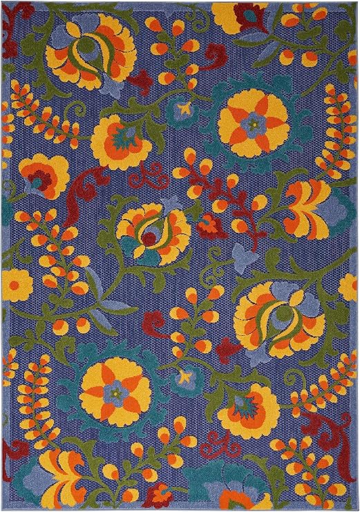 Nourison Home Aloha Navy Multicolor 3'6 x 5'6 Area Rug - Easy Clean, Non Shedding, Bed Room, Living Room, Dining Room, Kitchen (4' x 6')