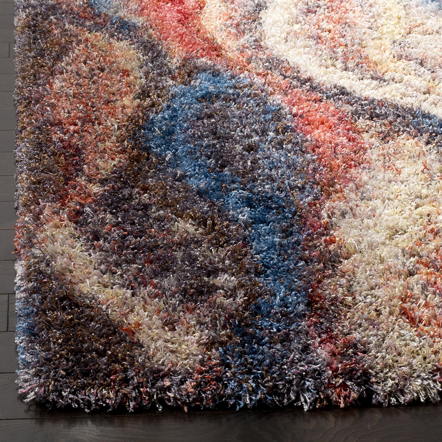 SAFAVIEH Gypsy Shag Collection Accent Rug - 2'3" x 3', Rust & Blue, Abstract Design, Non-Shedding & Easy Care, 2-inch Thick Ideal for High Traffic Areas in Entryway, Living Room, Bedroom (GYP523C)