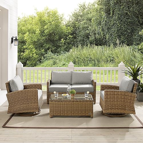 Miniatura 6 de Crosley Furniture Bradenton - Juego de muebles de mimbre para exteriores de 4 piezas y muebles de patio giratorios para porche, color marrón